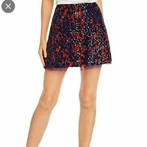 Sequined Chiffon Mini Skirt French Connection Womens 4 Black Red New NWT